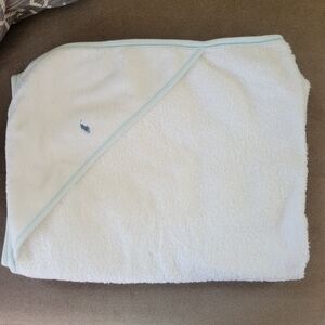 Ralph Lauren White Hooded Baby Towel with Blue Trim